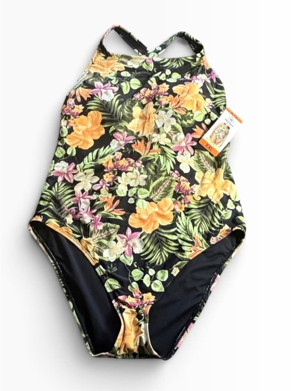 HURLEY floral plus size XXL cross back full bottom coverage one piece swimsuit